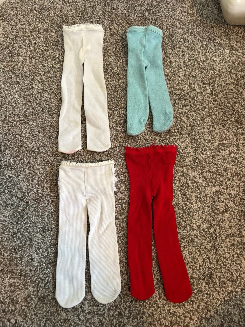3 American Girl White Red Tights And One Bitty Baby blue/teal TIGHTS